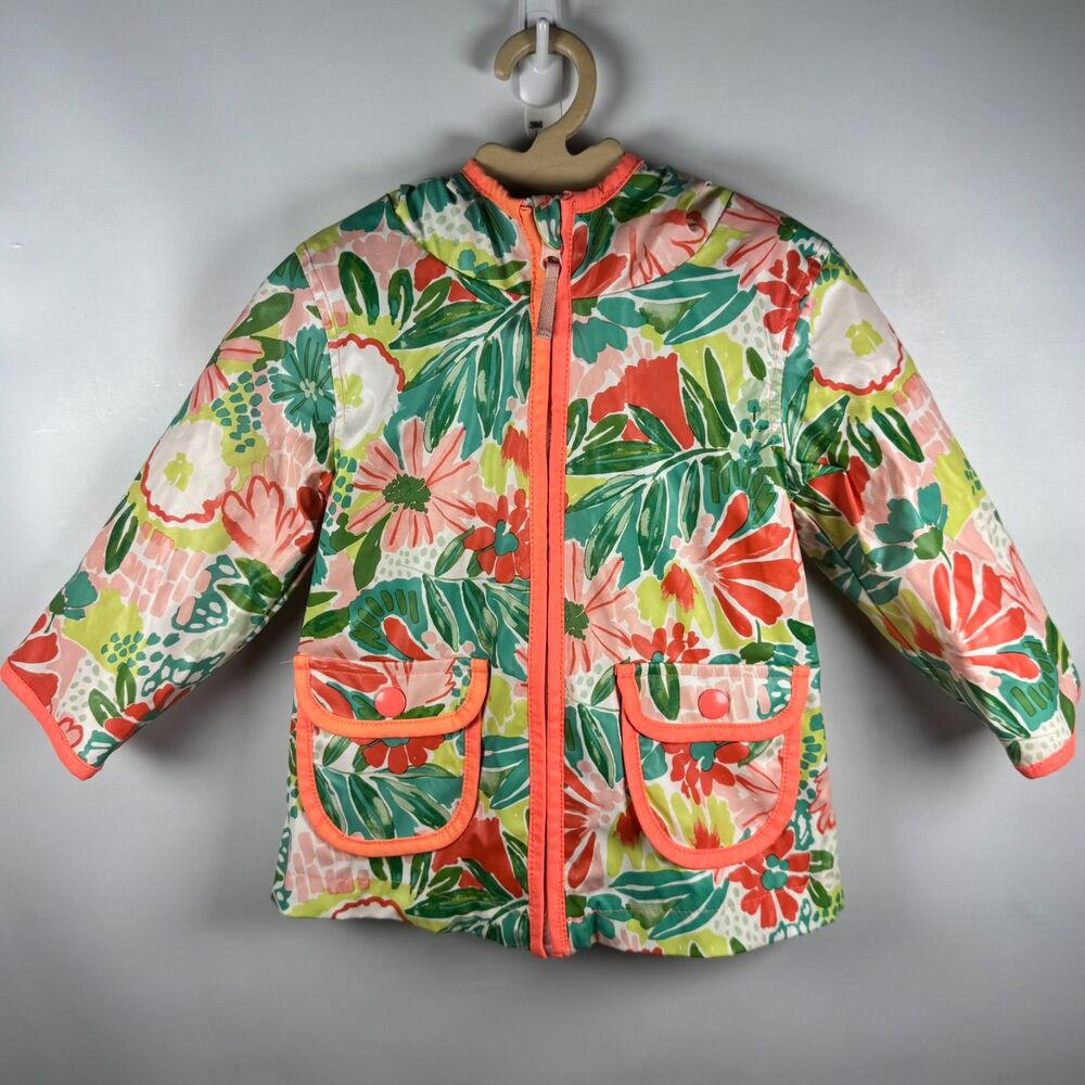 Cat Jack Girls Zip Hooded Rain Jacket 18 Months Cottagecore Floral Outerwear